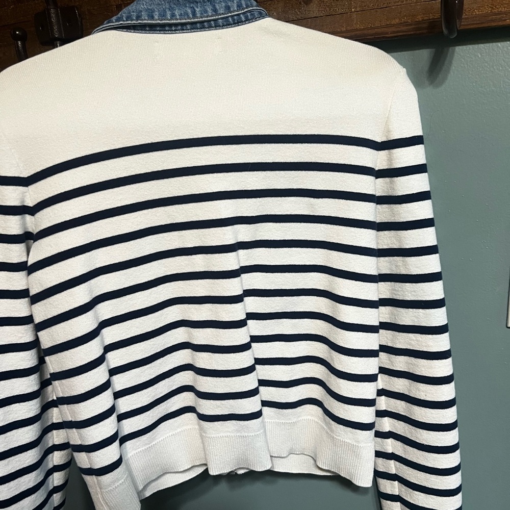 NWOT LOFT Blue and White Denim-Trim Cardigan - Picture 6 of 13